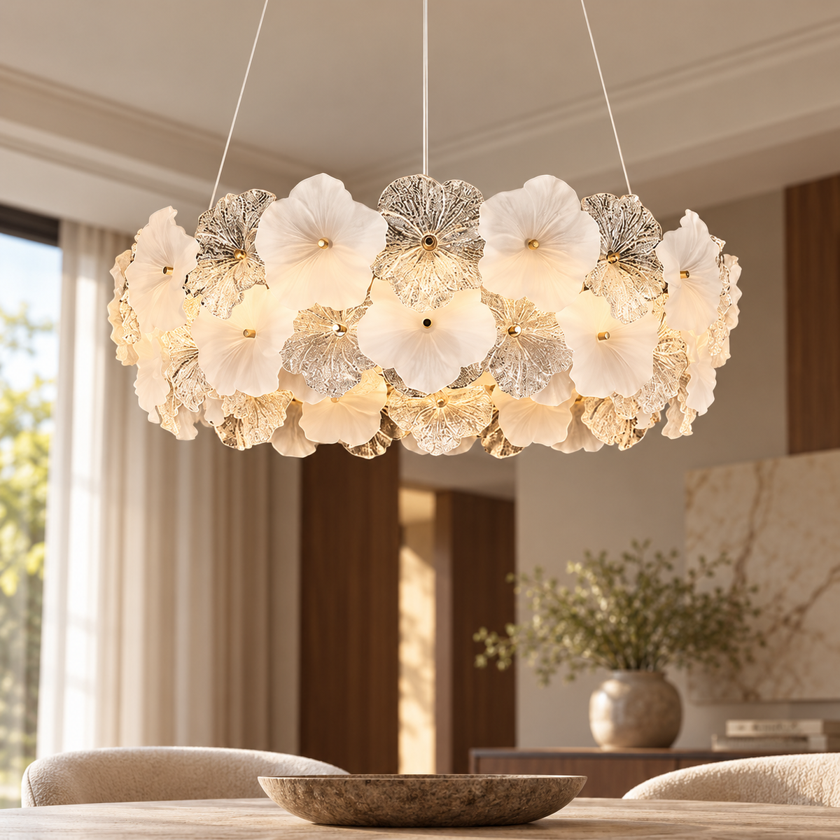 French Style Petal Glass Ceiling Chandelier — 220V