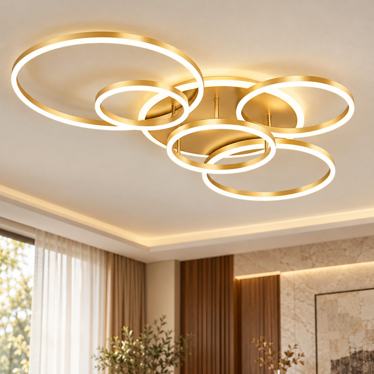 Gold Five-Ring LED Ceiling Light