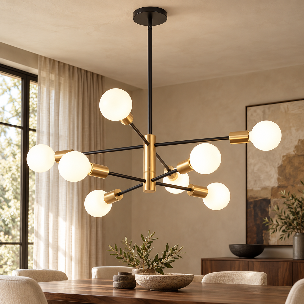 Black & Gold Eight-Light Sputnik Chandelier