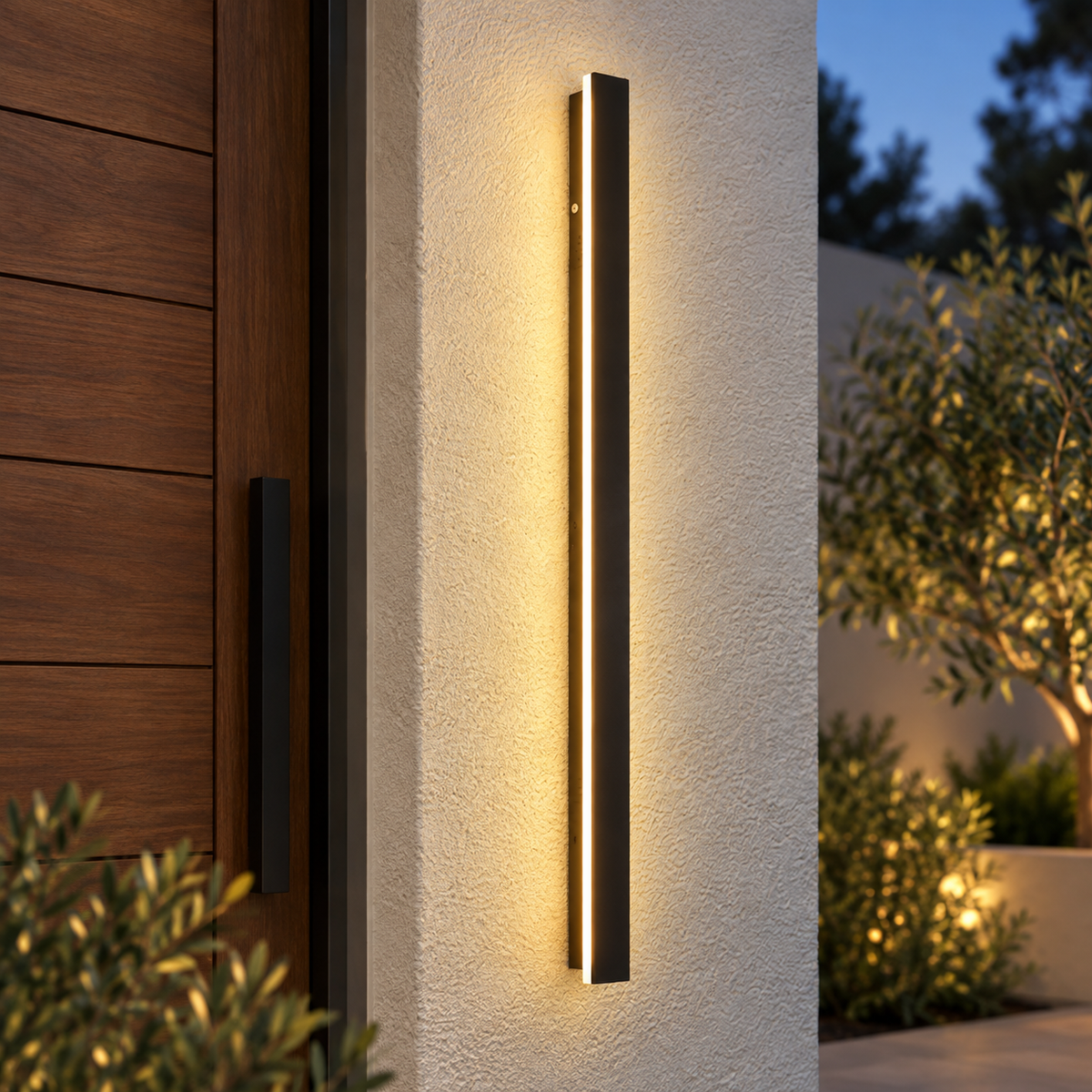 Black Linear Outdoor LED Wall Light – 60 cm, Warm White