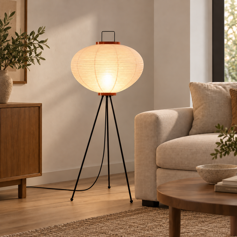Japanese Minimalist Paper Lantern Floor Lamp — 220V