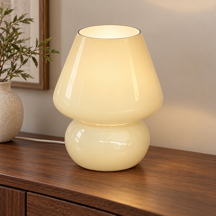 Cream Glass USB Table Lamp