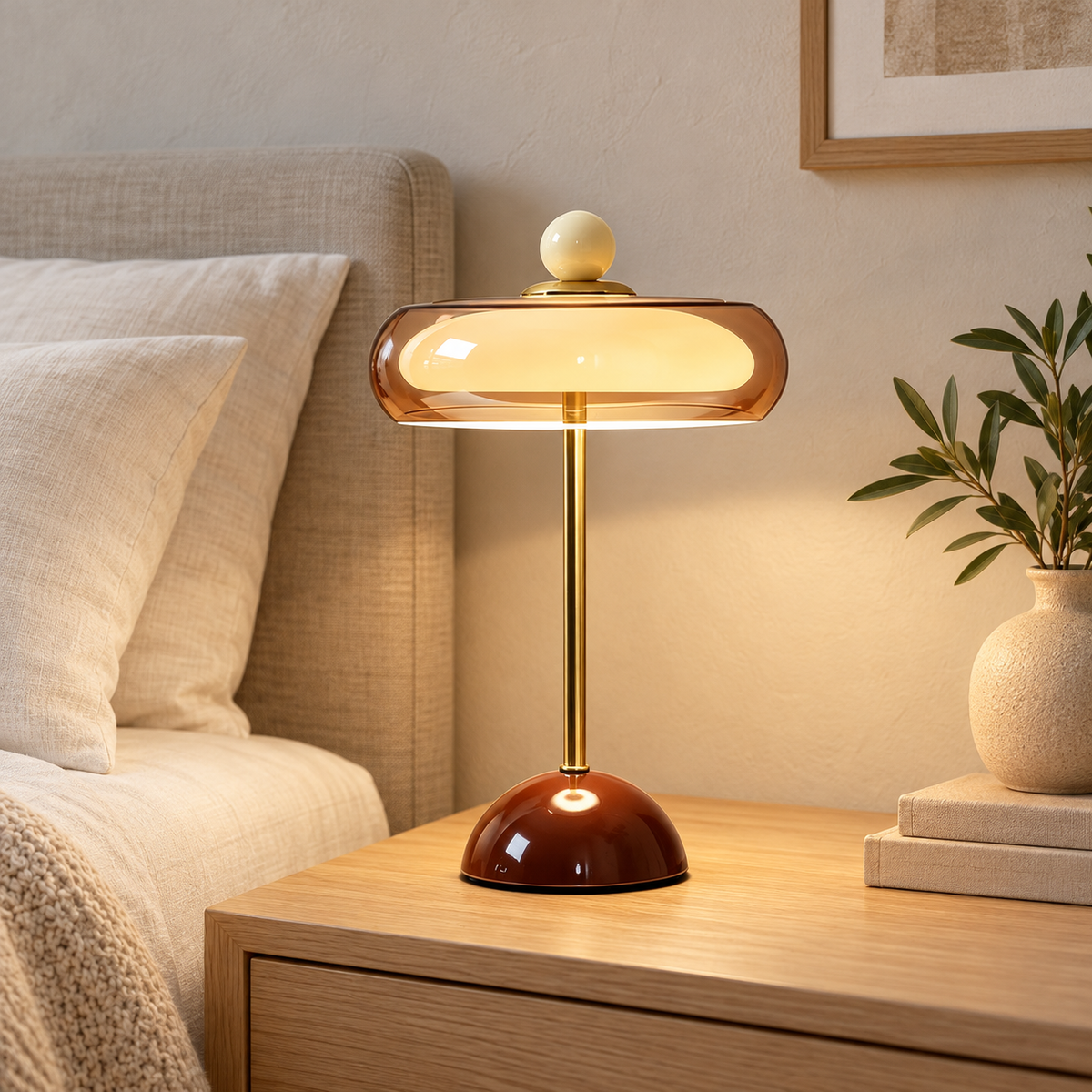 Glass Mushroom Table Lamp with USB Charging