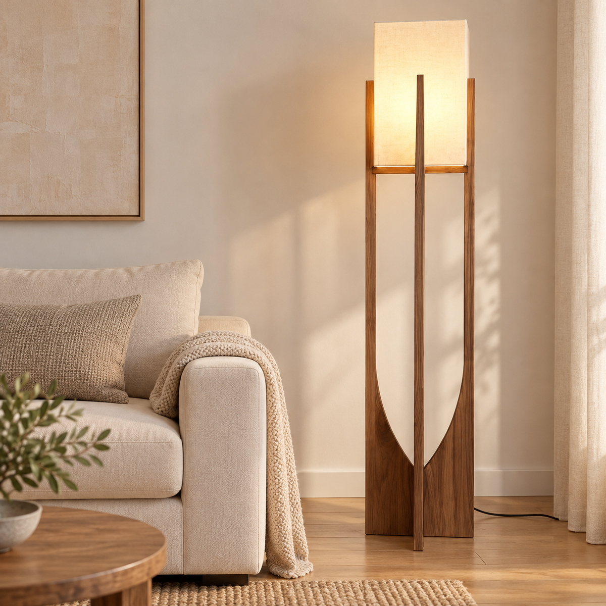 Adjustable Wood Floor Lamp with LED Lighting — 220V