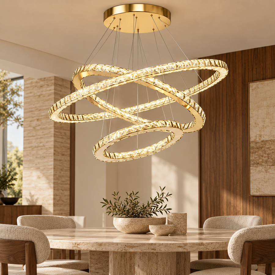 Gold Three-Ring Crystal LED Chandelier — 20/40/60cm
