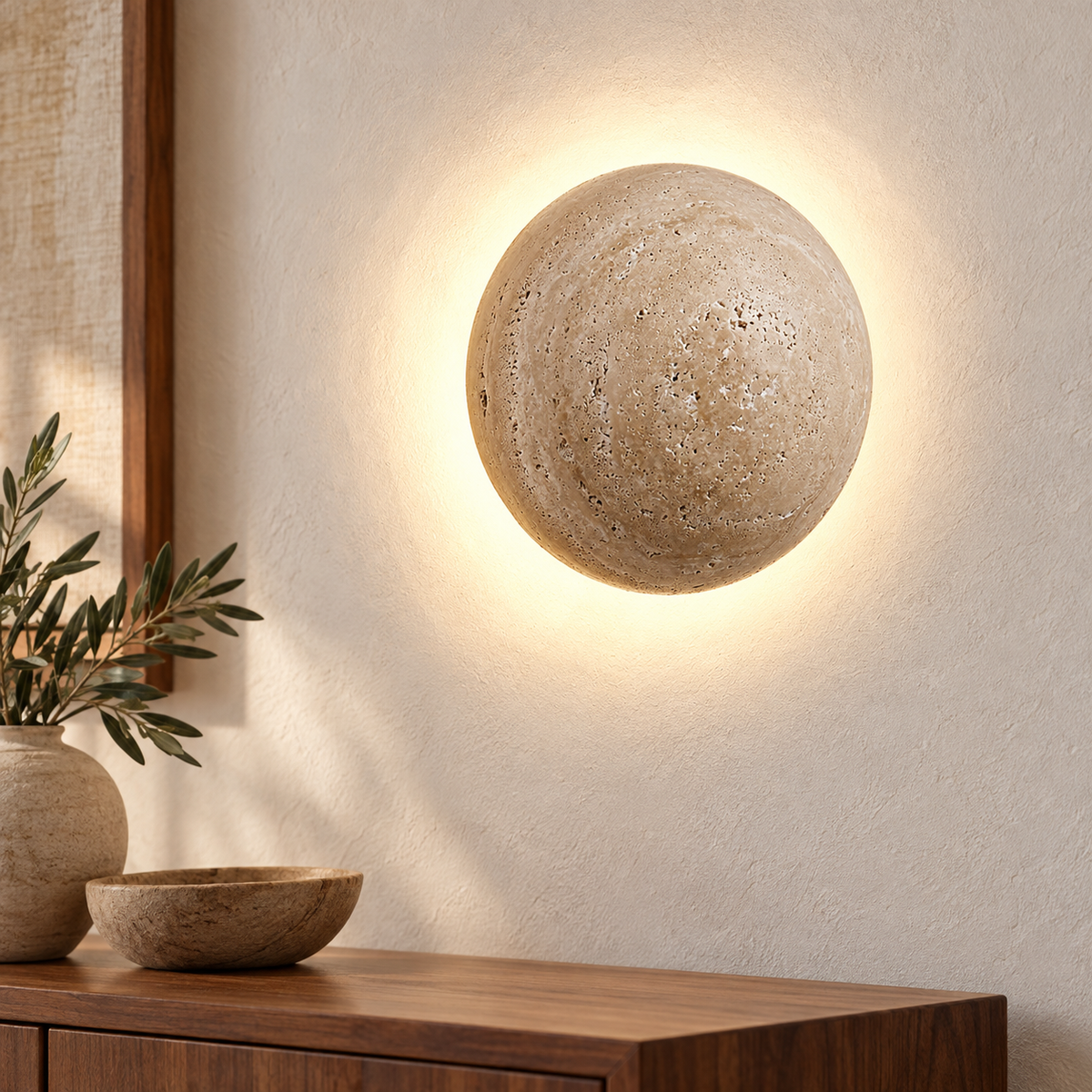 Nordic Travertine LED Semi-Circular Wall Lamp for Bedroom Hallway — 220V