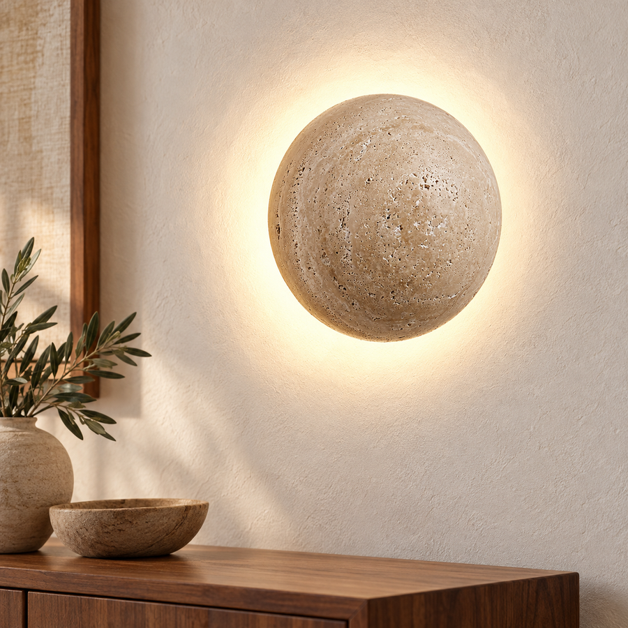 Nordic Travertine LED Semi-Circular Wall Lamp for Bedroom Hallway — 220V