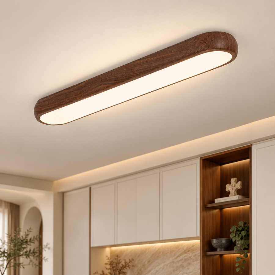 Walnut-Finish LED Ceiling Light — 60cm, 27W, Tri-Color, 220V