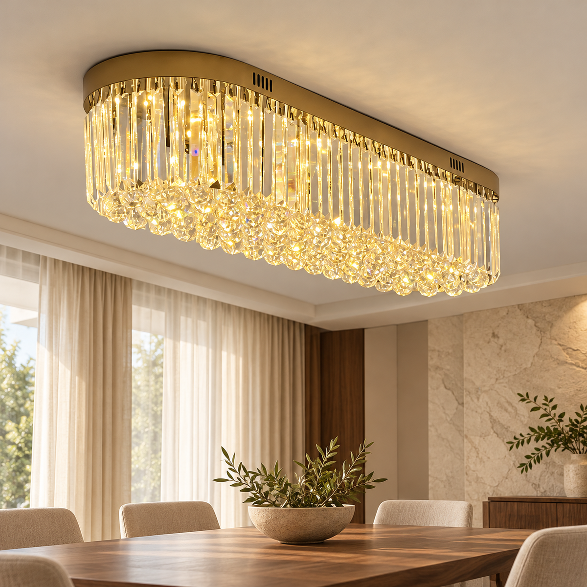 Gold Crystal LED Ceiling Light – 80 × 30 cm