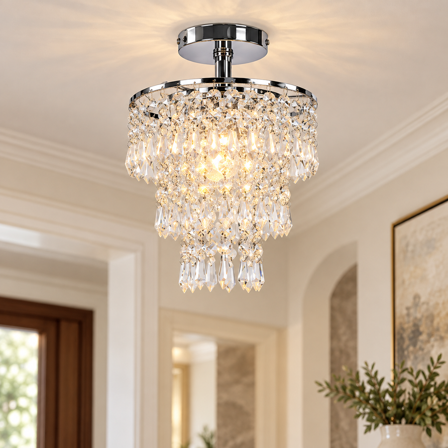 Chrome Crystal Semi-Flush Ceiling Light